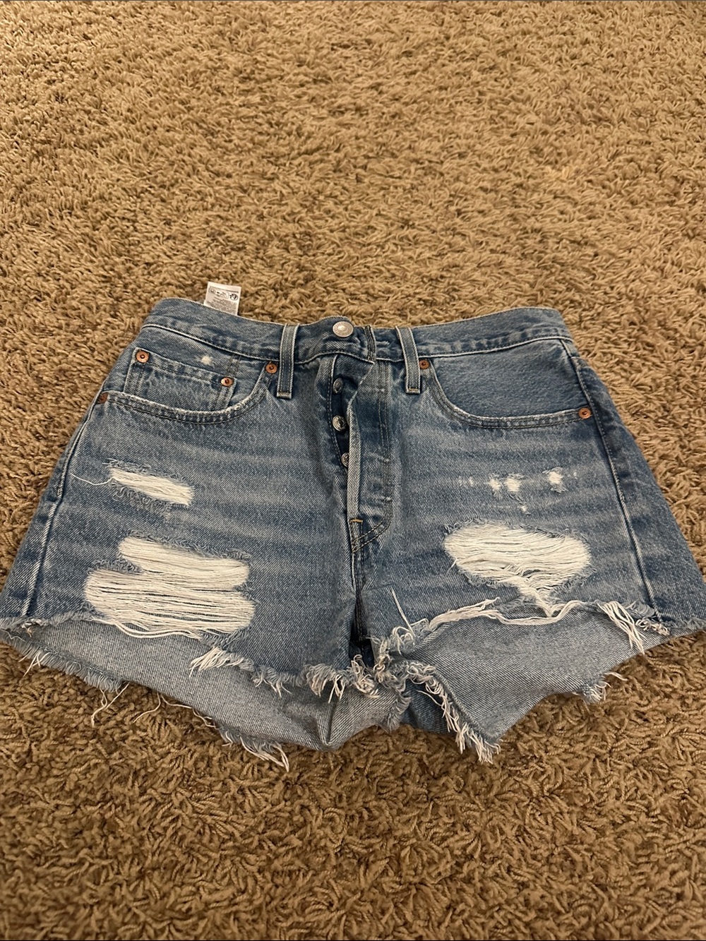 Levi's Distressed Button-Fly Denim Shorts - Light Blue